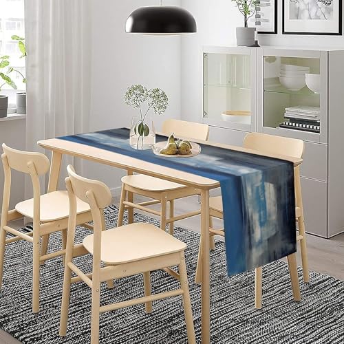 Abstract Blue Grey Table Runner Modern Rustic Art 13x90in - Variation of W13xL90