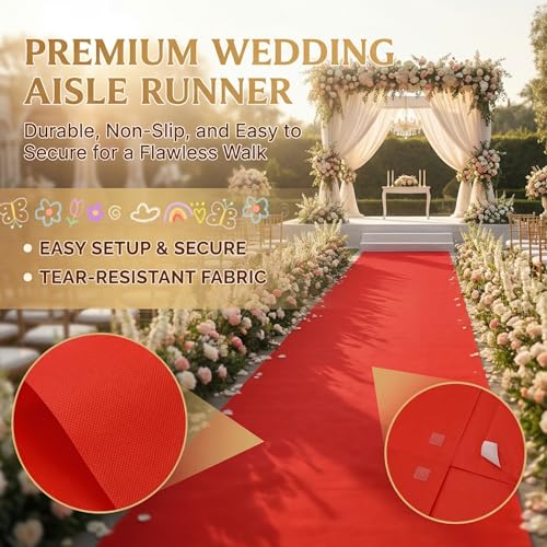 Red Disposable Aisle Runner 4x100 Feet Wedding Ceremony Floor Covering - Round Variation