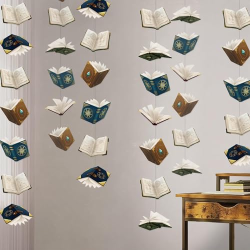 Book Party Decorations Garland - Floating Library Banner, Pack of 6 - Magic Book Variation