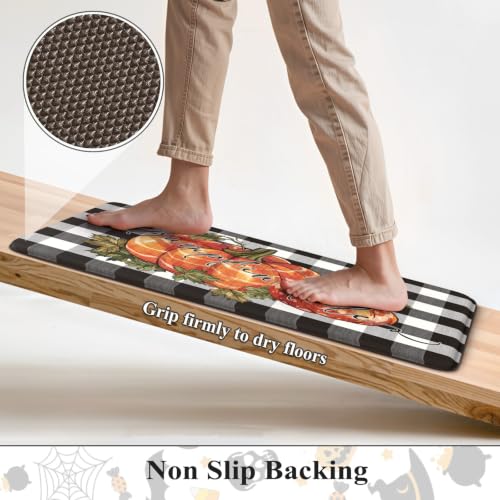 KIMODE Anti-Fatigue Kitchen Mat Set - Black & White Plaid, 2-Piece, 17.3x47 & 17.3x29 Inches, Non-Slip, Thick Cushioned Rugs