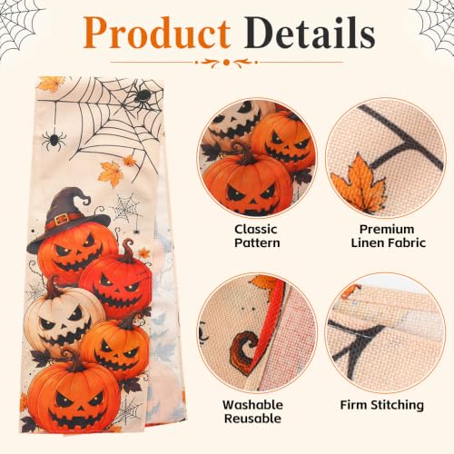 Halloween Table Runner - Orange Pumpkin Spider Web Design, 13 x 72 Inches - Fall & Party Decor