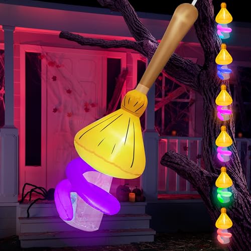 5FT Inflatable Halloween Witch with Glowing Broomstick and LED Lights - Indoor Outdoor Decor