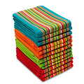 Cotton Craft Salsa Stripe Kitchen Towels Set - 12 Pack Multi-Color 16x28 Inches