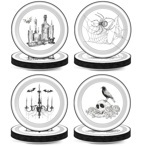 60pcs Halloween Gothic Paper Disposable Plates 9 Inch Spooky Party Tableware