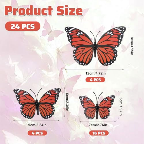 24PCS 3D Monarch Butterfly Wall Decor Set - Realistic Butterfly Decorations for Home & Party