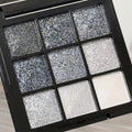 9 Colors Glitter Eyeshadow Palette - Black Silver Grey Smokey Eye Makeup - Variation #Black Silver