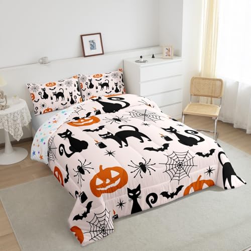 Feelyou Halloween Comforter Set Full Size Pumpkin Bats Bedding Multi 079