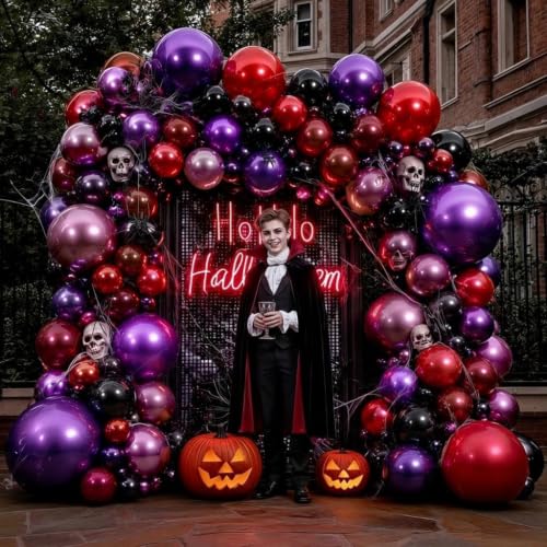 Balloon Arch Kit Dark Purple Red Burgundy Black Pearl Plums for Parties - Variation of Purple Black Burgundy