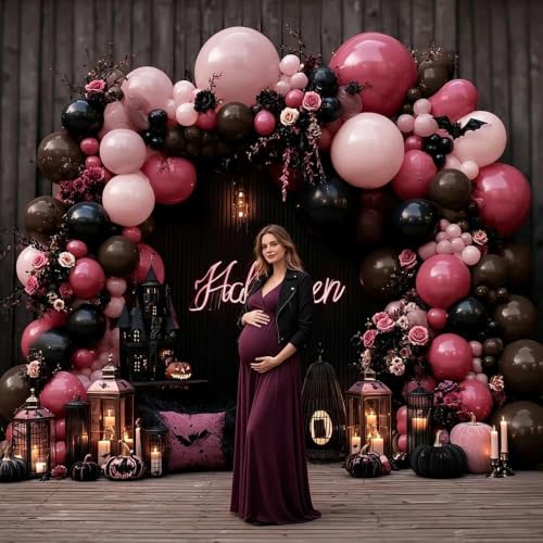 Pink Black Balloon Arch Kit - Double Stuffed Dusty Rose Pink & Brown Balloons - Variation of Pink Black Brown