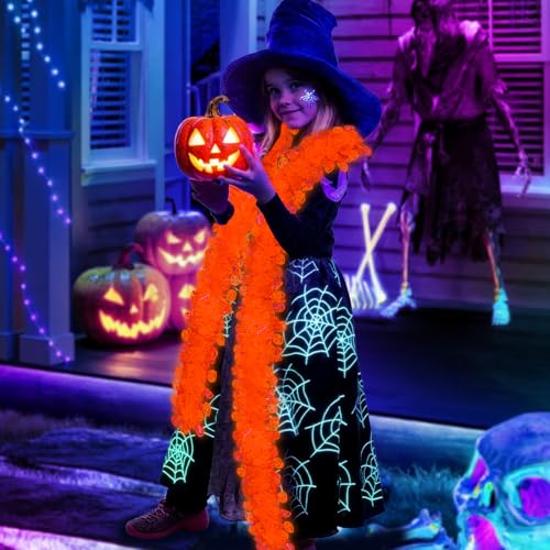 Neon Pumpkin Halloween Garland - 26ft Fluorescent Tinsel Decor with Pumpkins - Variation of THIS listing