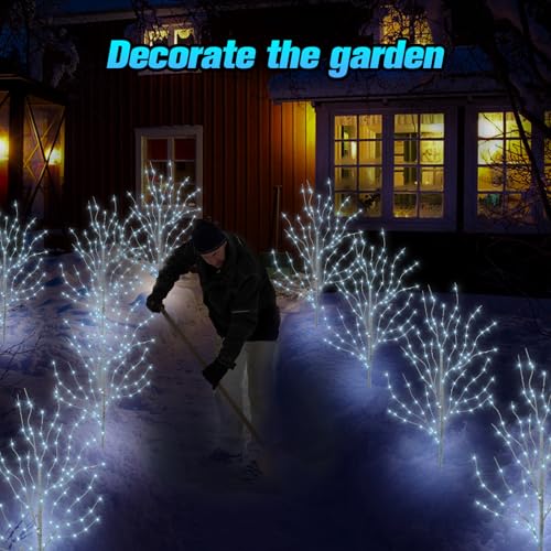BeHiller 3FT Outdoor Birch Tree Lights - Cool White 140LED Solar Fairy Lights