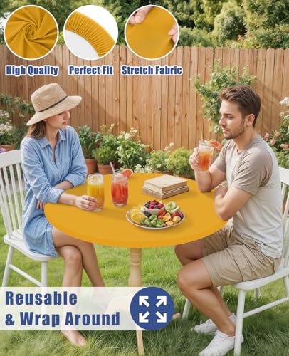 Fitted Round Tablecloth 45-56 Inches Elastic Spandex Cover Mustard Yellow