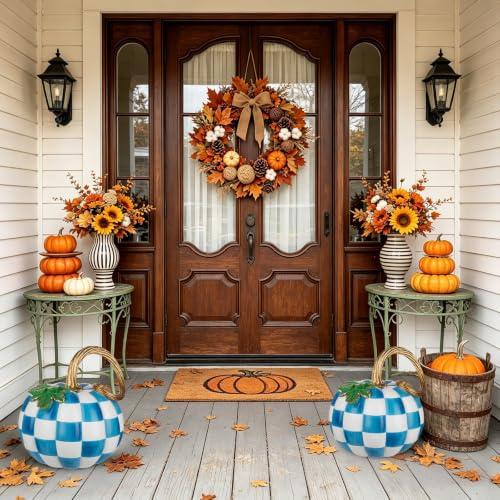 Blue White Checkered Large Decorative Pumpkin for Fall Decor - Variation of THIS listing