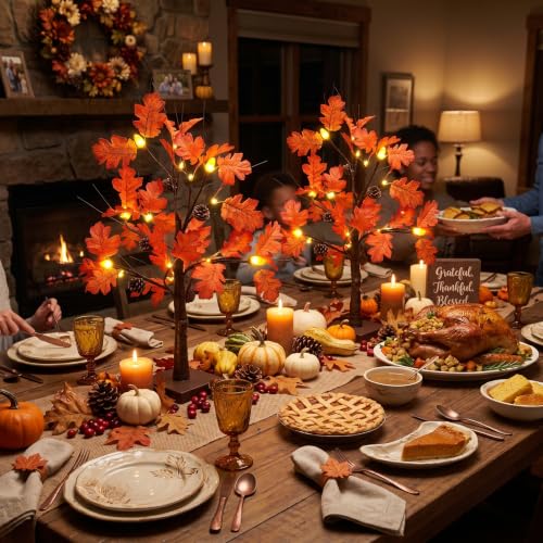 Fall Tree Decorations - 2 Pcs 24-Inch Lighted Acorn Leaves with Warm White LEDs - Autumn & Thanksgiving Decor - Variation of THIS listing: Fall Tree-2