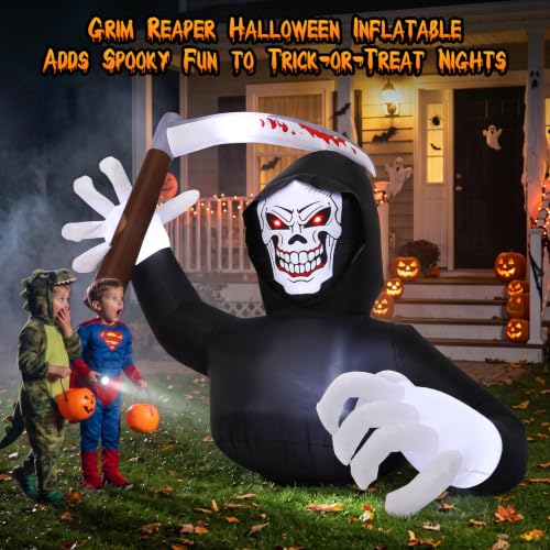 7.2ft Halloween Inflatable Grim Reaper Decor with Lights - Black & White