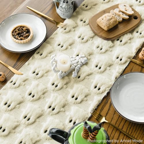 Artoid Mode Beige Faux Fur Ghost Halloween Table Runner 13x36 Inches
