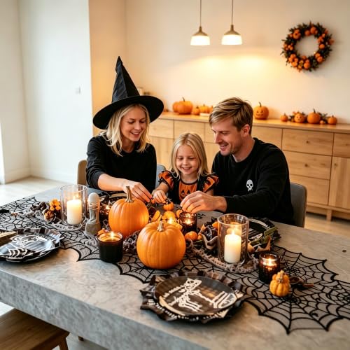 Halloween Spider Web Lace Table Runner for Dining & Decor - Black, 18x72 Inches