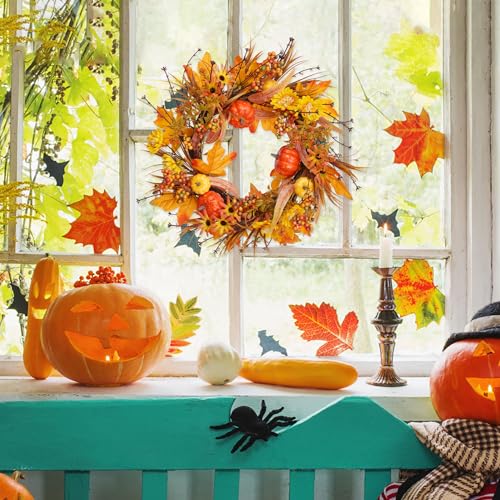 Autumn Fall Wreath for Front Door Decor - Orange Harvest Thanksgiving 19 Inches - PurpleSwan