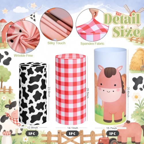 Farm Party Decoration Set with Barn Animal Spandex Arch Backdrop & Cylinder Pedestal Covers - Kids Event Decor