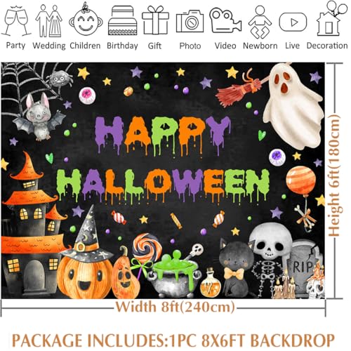Halloween Backdrop Spooky Ghost Banner for Kids 8x6ft - Black Variation