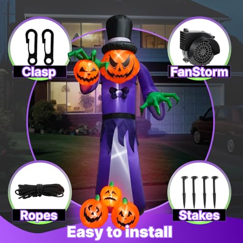 11FT Inflatable Halloween Pumpkin Monster with LEDs - Outdoor Yard Decor