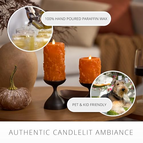 Marmalade Luminara Flameless Pillar Candle with Leaves - 3.5x6.5 Inches, Timer, Flickering Flame
