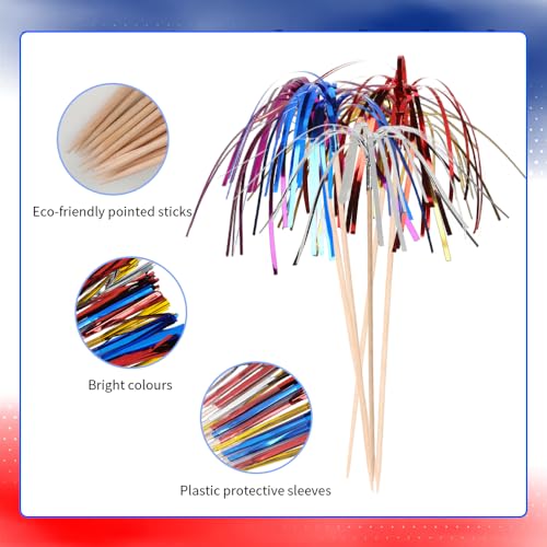 120pcs Firework Cocktail Picks - Purple, Red, Blue, Silver, Gold for Parties