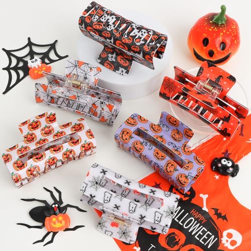 Halloween Hair Clips Set - Spooky Pumpkin Ghost Bat Designs for Women & Girls