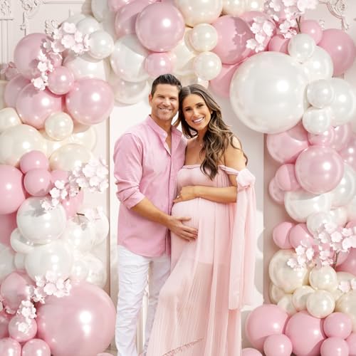 Pink & White Balloon Arch Kit - Double Stuffed Pearl Balloons for Wedding Birthday Bridal Shower - Variation: White Pink Cream