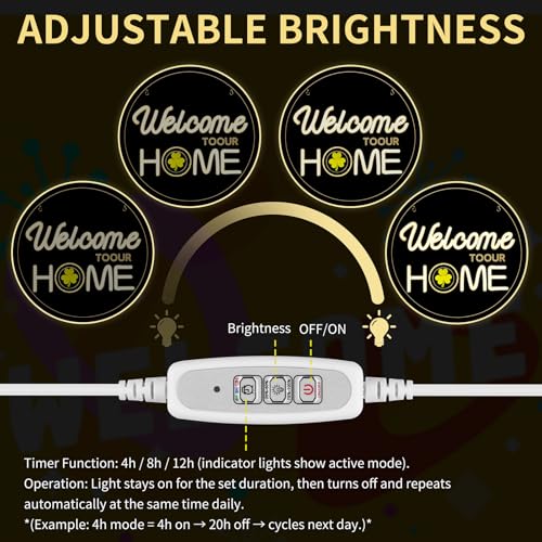 Welcome Home Neon Sign with Seasonal Wreaths & Icons - Front Door Decor - Variations Available