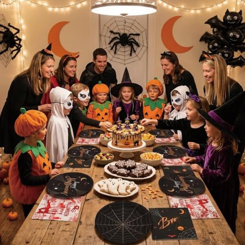 80pcs Halloween Spider Web Disposable Tableware Set - Plates & Napkins