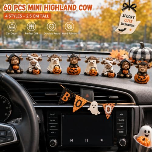 Halloween Highland Cow Mini Figurines Set - Trick or Treat Variation