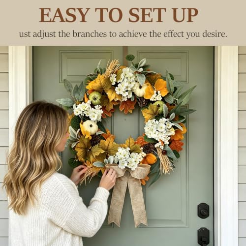 22 Inch Handmade Fall Pumpkin Wreath for Front Door and Porch Decor