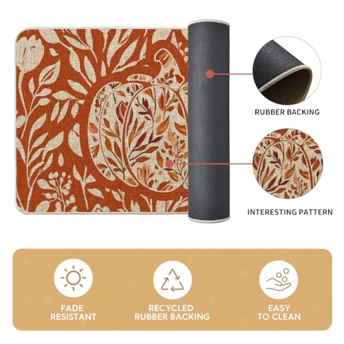Orange Fall Kitchen Mats Set of 2 - 17x29 & 17x47 Non-Slip Decor