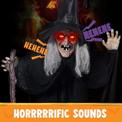 Halloween Animatronic Witch Prop - Life Size 6Ft Black Outdoor Decor with Creepy Sound & Light Eyes