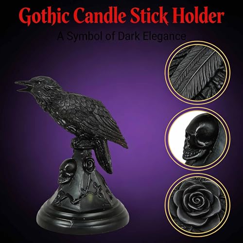 Gothic Raven Candle Holder Halloween Decoration Skull & Crow Statue