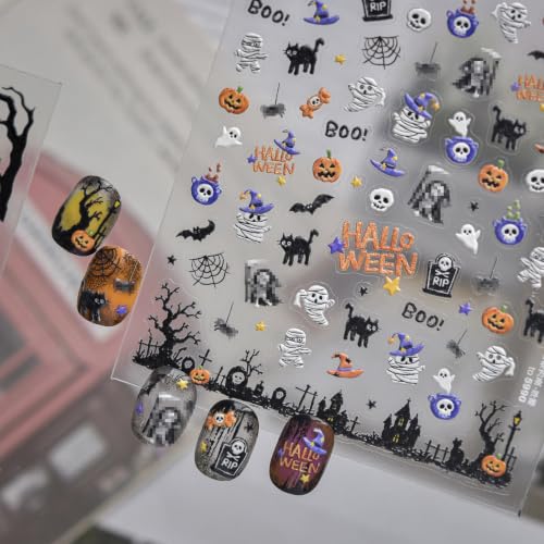 Halloween Nail Stickers Mini Mummy Skeleton Pumpkin Ghost Decals - Color55