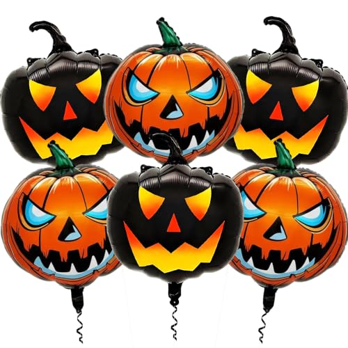 Halloween Pumpkin Foil Balloons Set - 6 Pack Indoor Outdoor Decorations