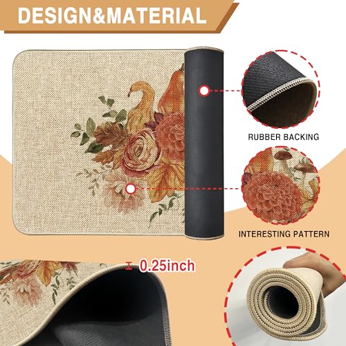 Fall Dahlia Pumpkin Kitchen Mats Set - 17 x 29 & 17 x 47 Inches, Thanksgiving Decor