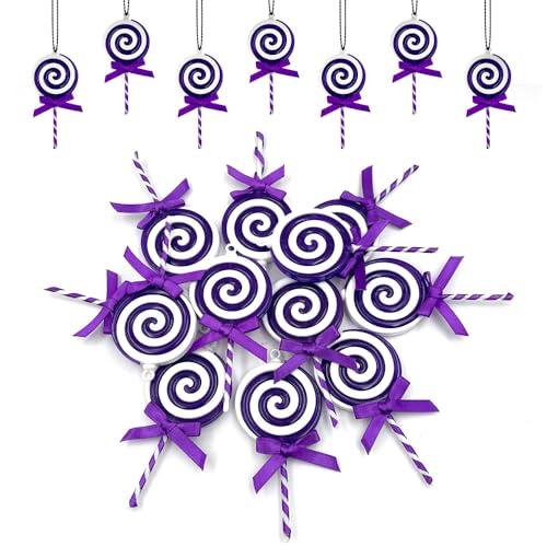 Purple Candy Cane Christmas Ornaments - 12 Pack Plastic Holiday Decorations