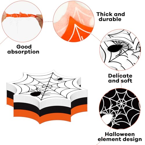 Halloween Spider Web Disposable Paper Napkins 48PCS Spooky Party Supplies