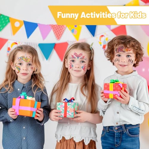 Partywind Glitter Temporary Face Tattoos for Kids - Face Painting & Party Fun