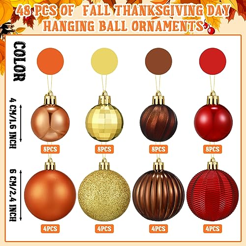 Fall Ball Ornaments for Thanksgiving Tree Decor - 48 Pieces with Yellow, Orange, Brown, Red Brown Variations
