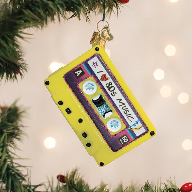 80s Nostalgic Glass Christmas Ornament - Handcrafted Cassette Retro Holiday Decoration