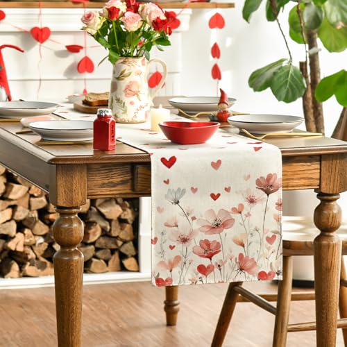 Artoid Mode Floral Hearts Valentine's Table Runner 13x120 Inch Beige