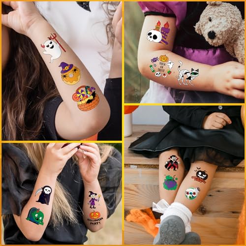 Kids Halloween Temporary Tattoos Set 204 Designs for Parties & Trick-or-Treating