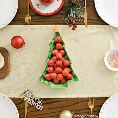 Beige Fleece Table Runner 13x60 Inch Holiday Kitchen Decor Glitter Metallic