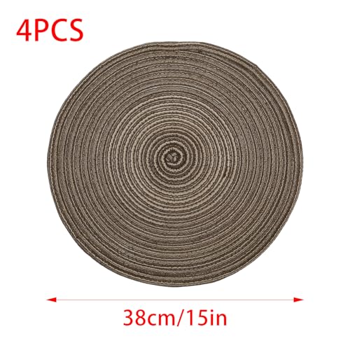 Coffee 15 Inch Round Braided Placemats Set of 4 - Woven Table Decor