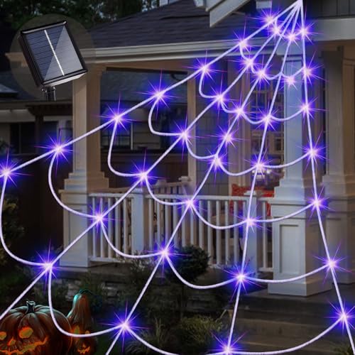 Outdoor Solar Powered Halloween Spider Web Lights - Purple Variation