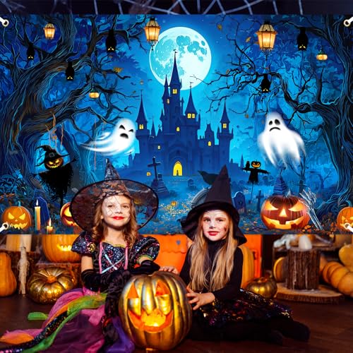Avezano Halloween Horror Moon Castle Banner 6x3.6ft - Spooky Backdrop for Parties